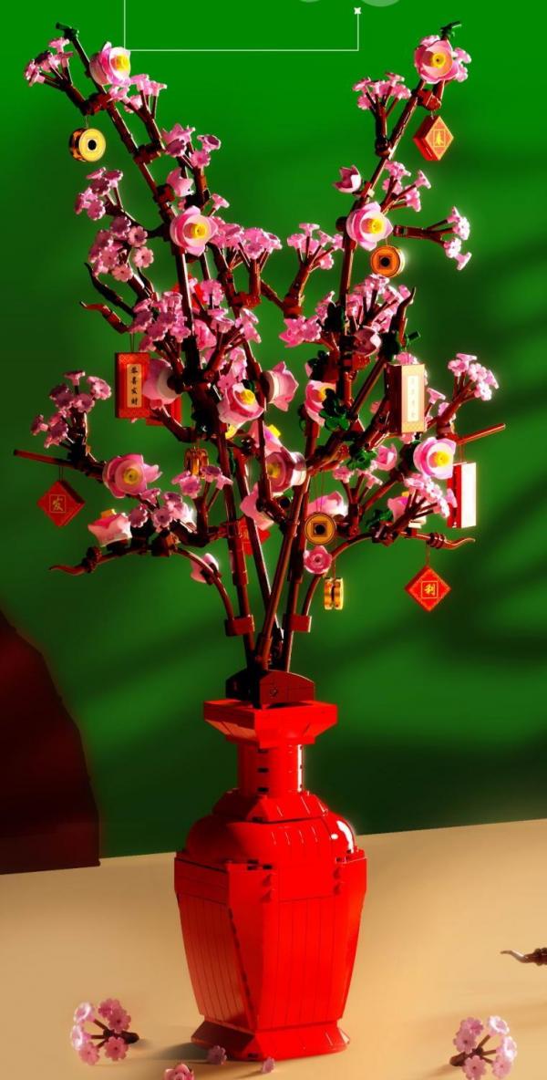 Peach blossom branches in vase