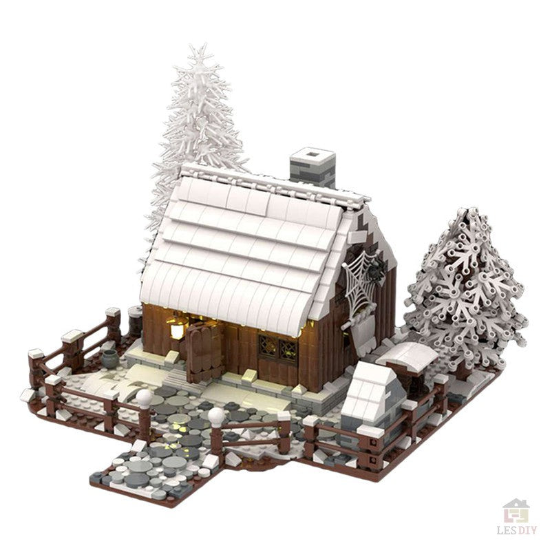 MOC Bergwald Winter Holzhaus mit Kamin