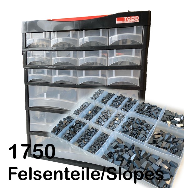 Sortimentskasten P17 - gefüllt mit 1750 Felsenteile - grauen Slopes