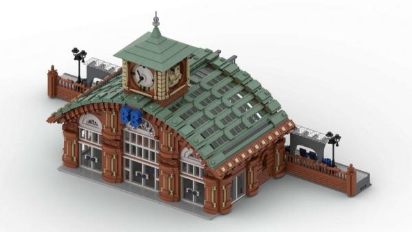 Modularer Hauptbahnhof: Haupthalle mit schmalen Bahnsteig