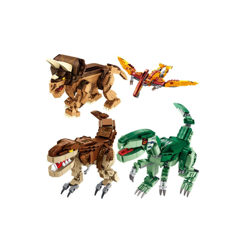 4 Dinos: T-Rex, Velociraptor, Pterosaurus, Triceratops