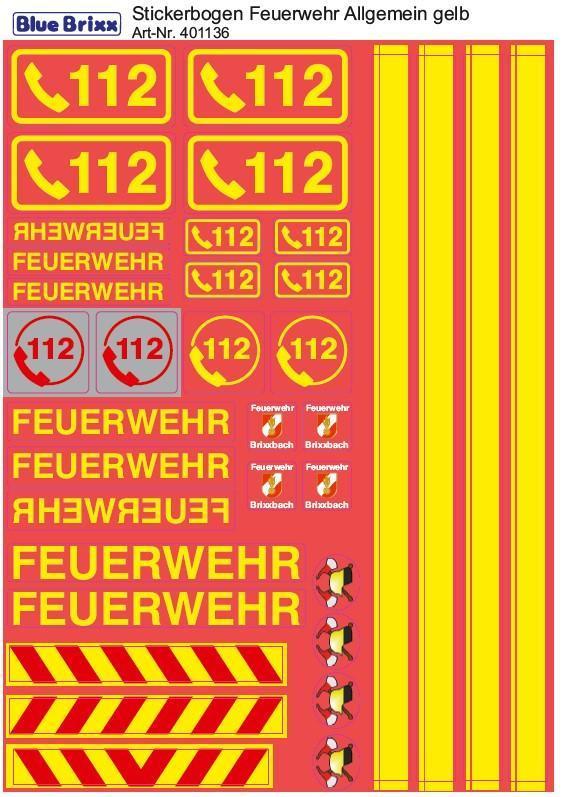 Stickerbogen Feuerwehr Allgemein gelb