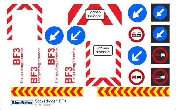 Stickerbogen für Schwertransport Begleitfahrzeug BF3