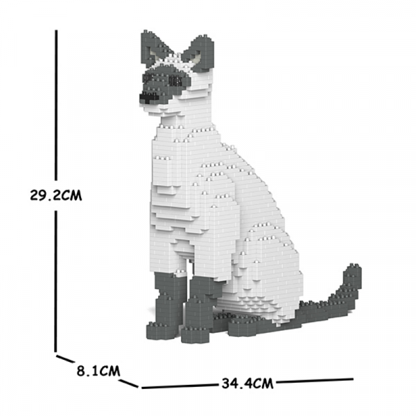 Siamesische Katze sitzend - weiß-grau